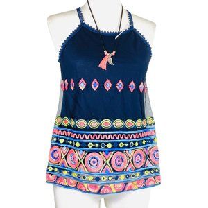 Beautees Girls Racerback Tank Top Embroidered With Necklace Charm M